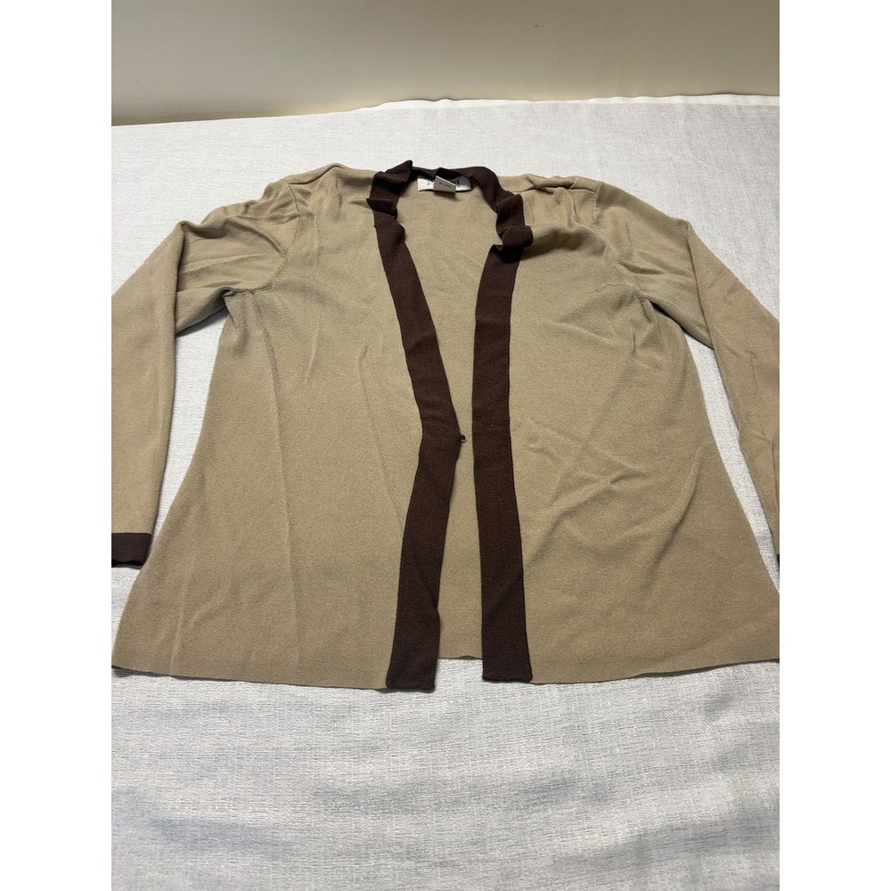 Alfani Petite Taupe Brown Trim Open Front Cardigan Sweater Women's Size M